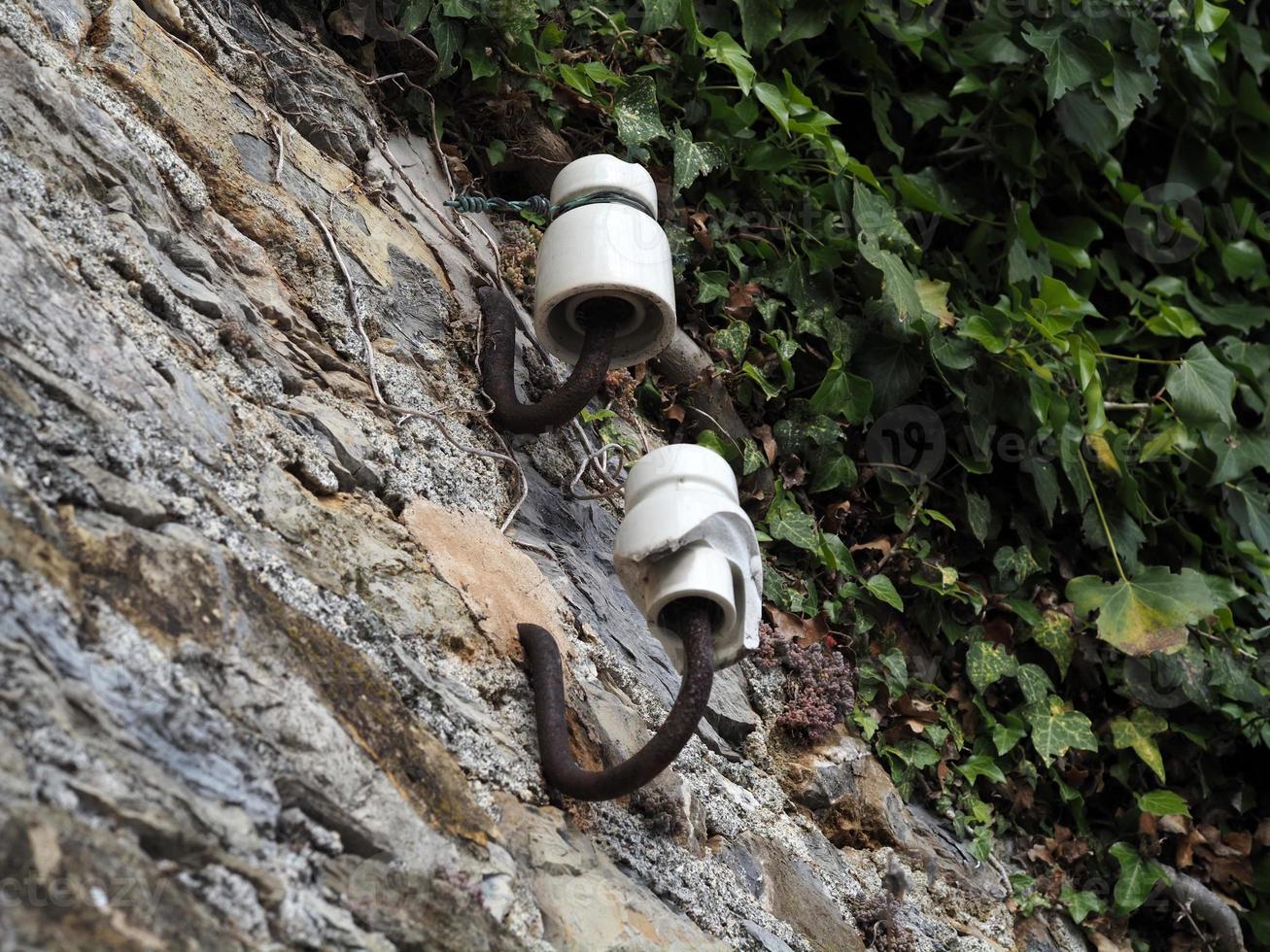 old ceramic telephone cable wire support photo
