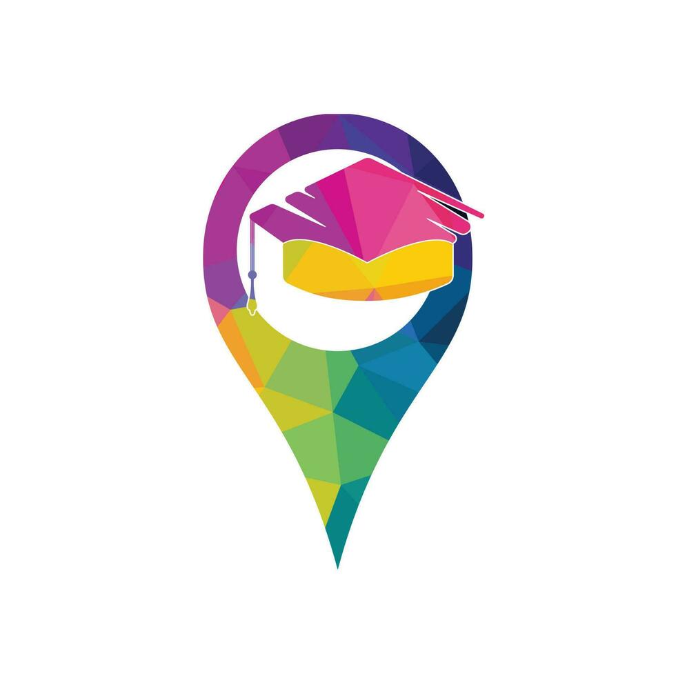 Graduation cap and gps point icon logo. Location Icon for University. Vector logo or icon design element for companies.