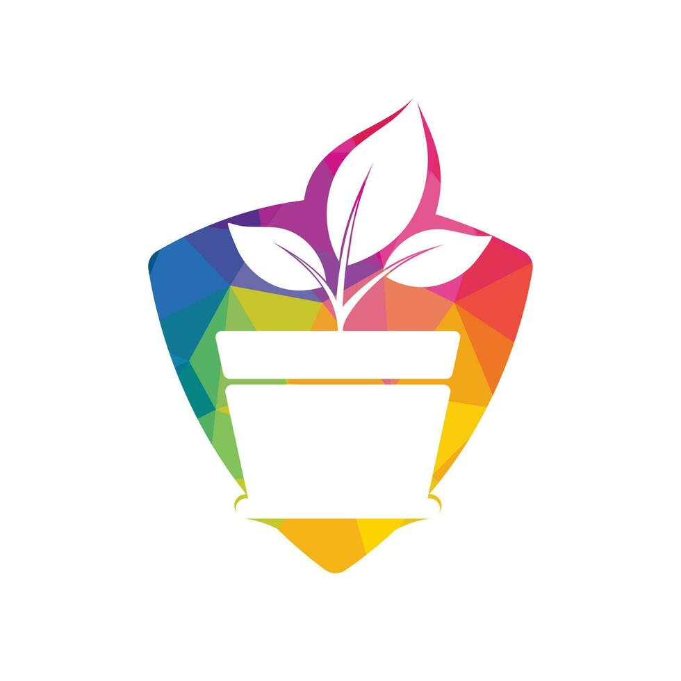 Flower pot and plant logo. Growth vector logo.