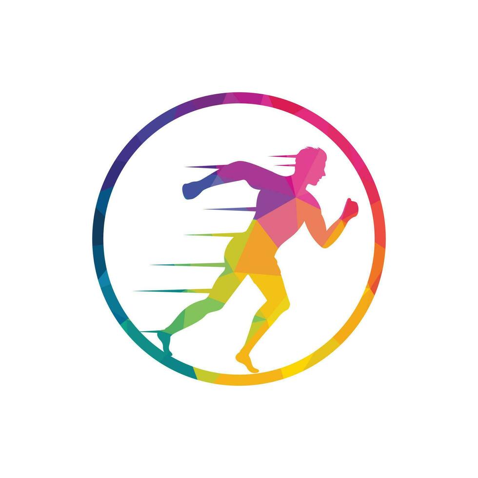 diseño vectorial del logotipo de carrera y maratón. símbolo de vector de hombre corriendo. concepto de deporte y competición.