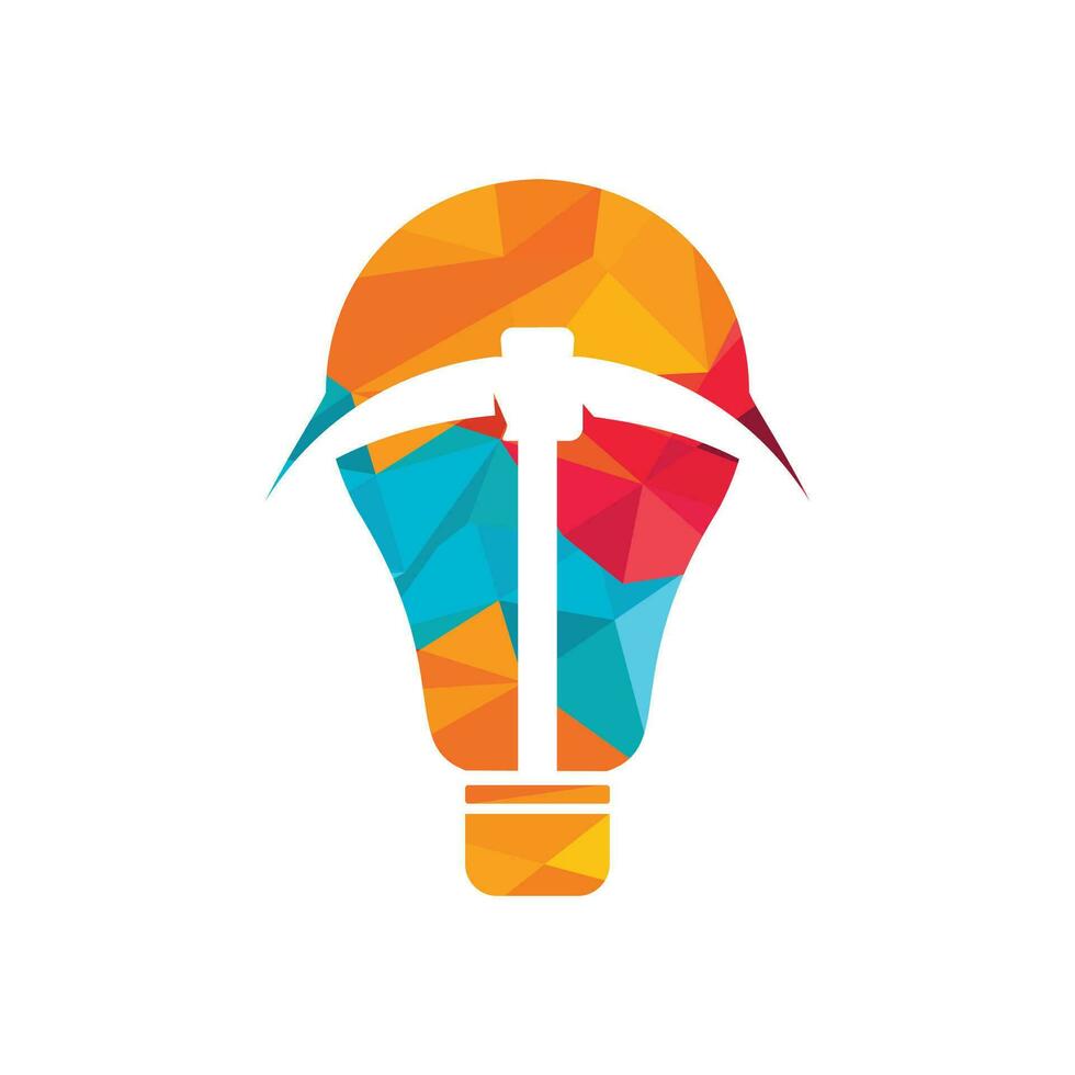 Pickaxe and Light bulb mining logo design. Mining industry logo design template. vector