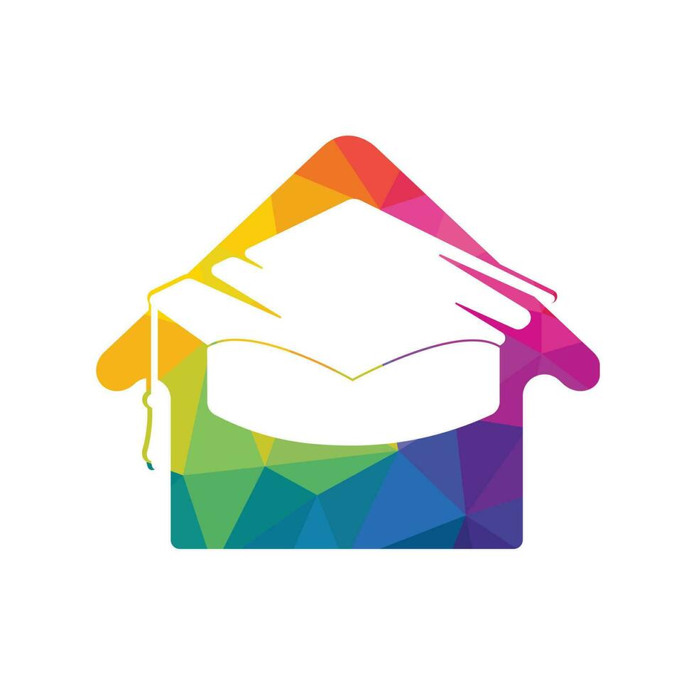 Education house shape logo design. Graduation cap and house icon. Education vector design template.