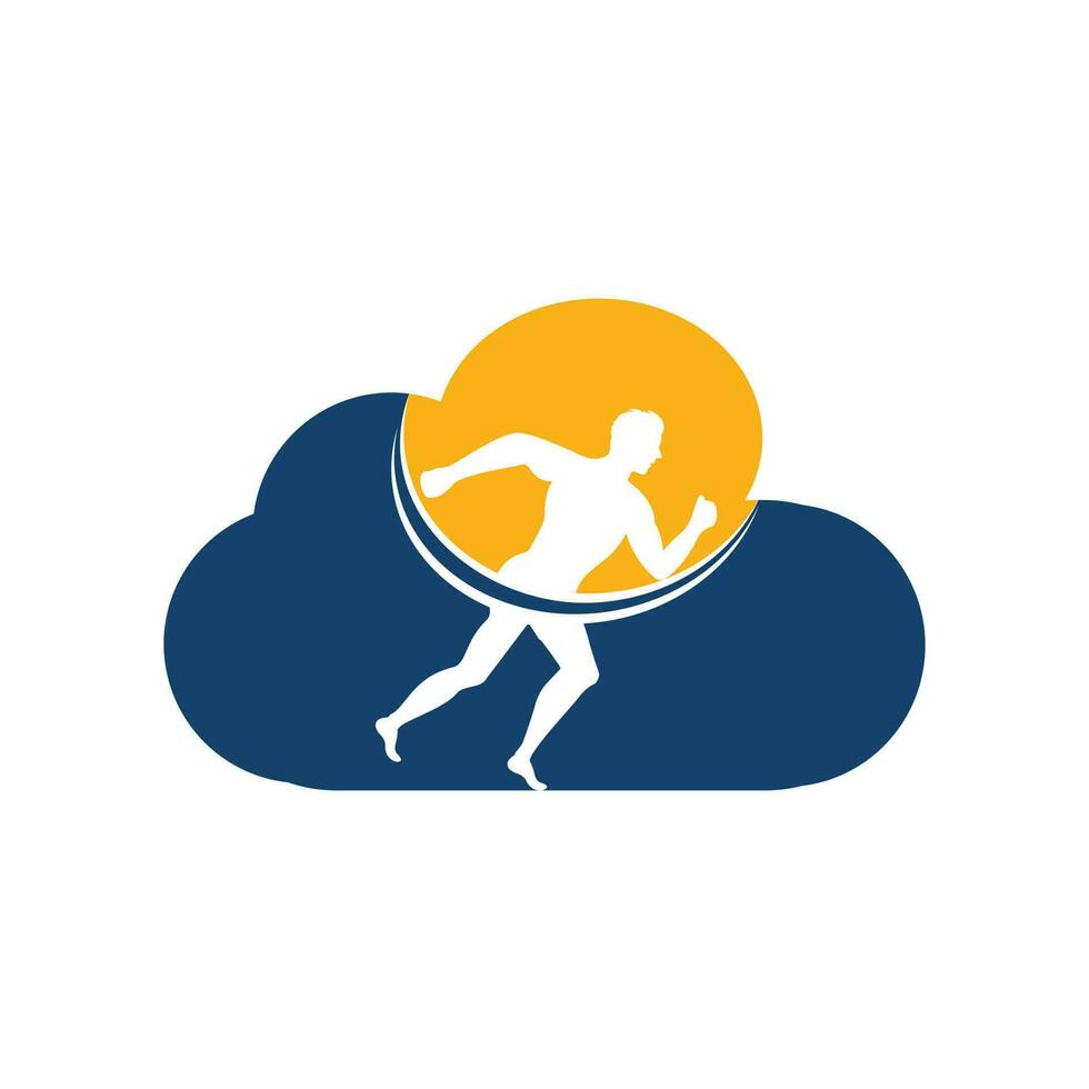 Man Running cloud icon vector logo design. Running man and cloud vector symbol. Sport and competition concept.