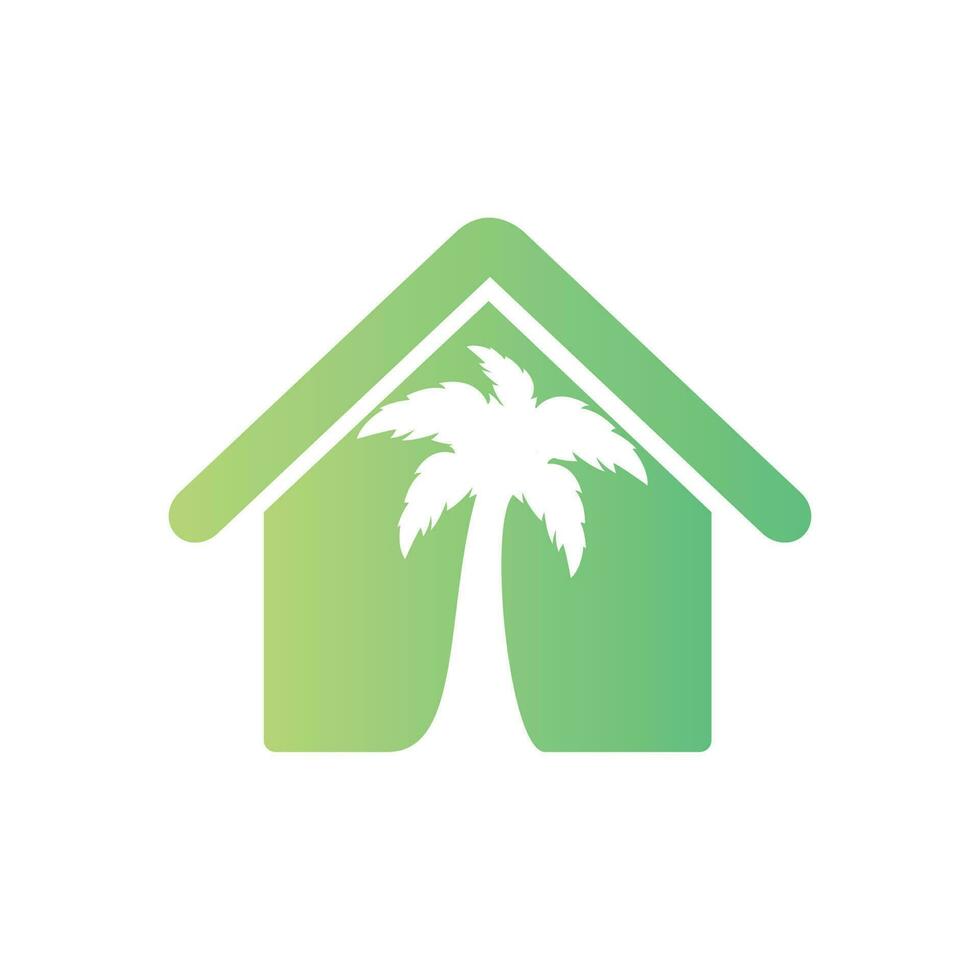 Vector house and palm tree logo. Beach house logo design.