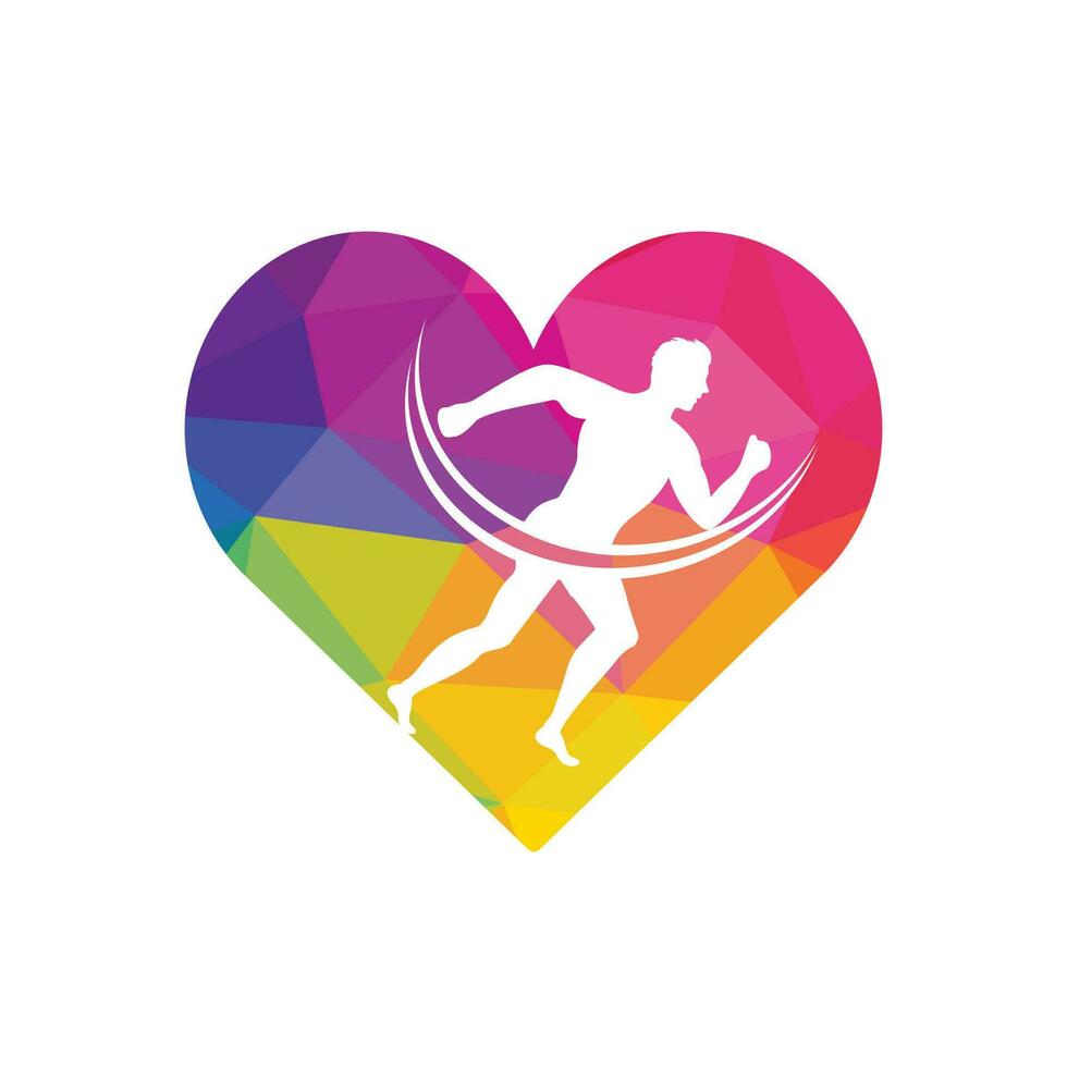 diseño del logotipo del club de corredores de fitness. diseño de logotipo en forma de corazón de hombre corriendo. concepto de logotipo de ejecución saludable. vector