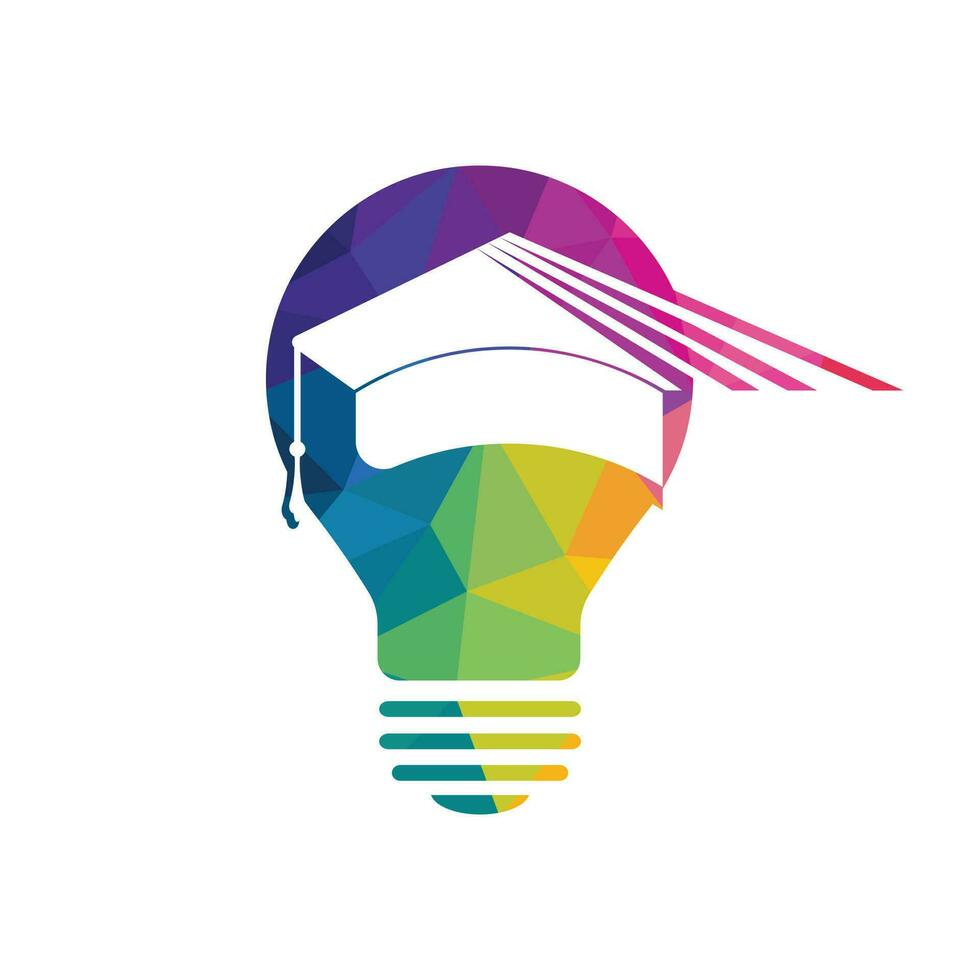 logotipo de bombilla y gorra de graduación. símbolo de diseño del logotipo del genio de la idea de la lámpara creativa. vector