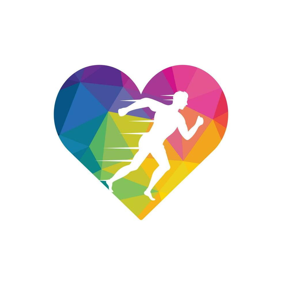 Fitness Runner Club logo design. Running man heart shape logo design. Healthy run logo concept. vector