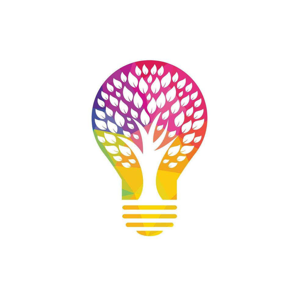 Abstract bulb lamp with tree logo design.  Nature idea innovation symbol. ecology, growth, development concept. vector