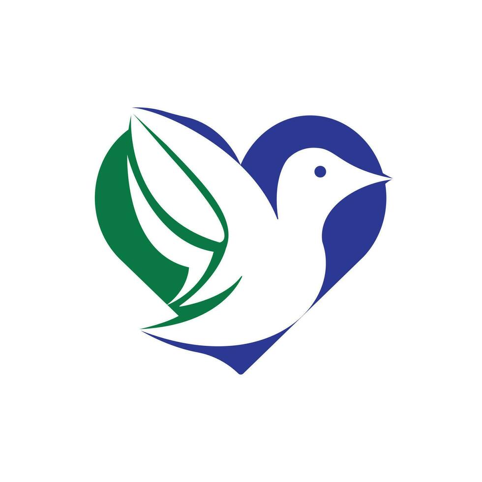 diseño de logotipo de vector de amor de pájaro. Ilustración de icono de vector de diseño de plantilla de logotipo de forma de corazón de pájaro