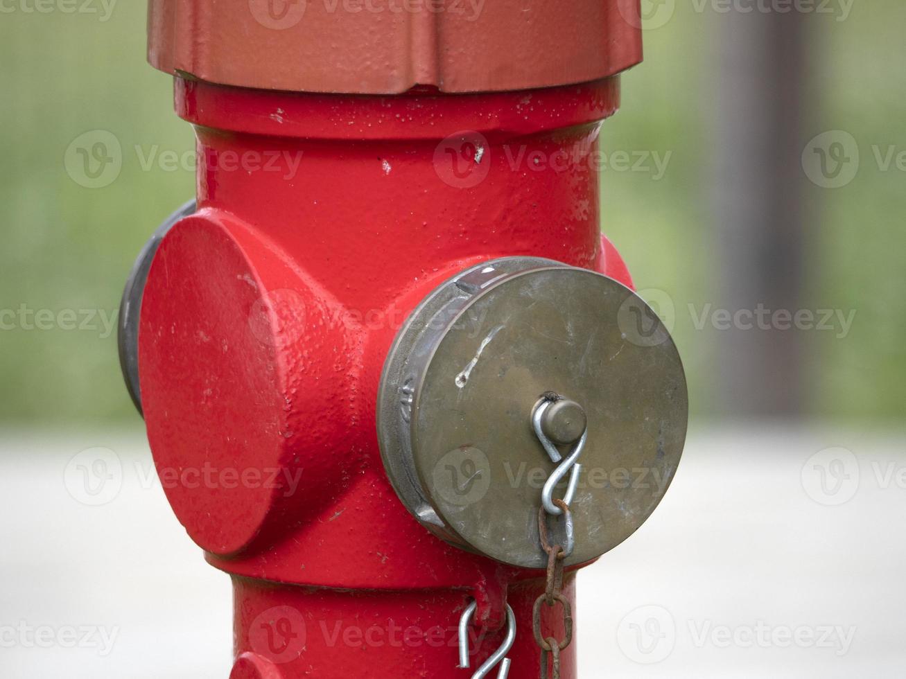 red hydrant isolated on grass background photo