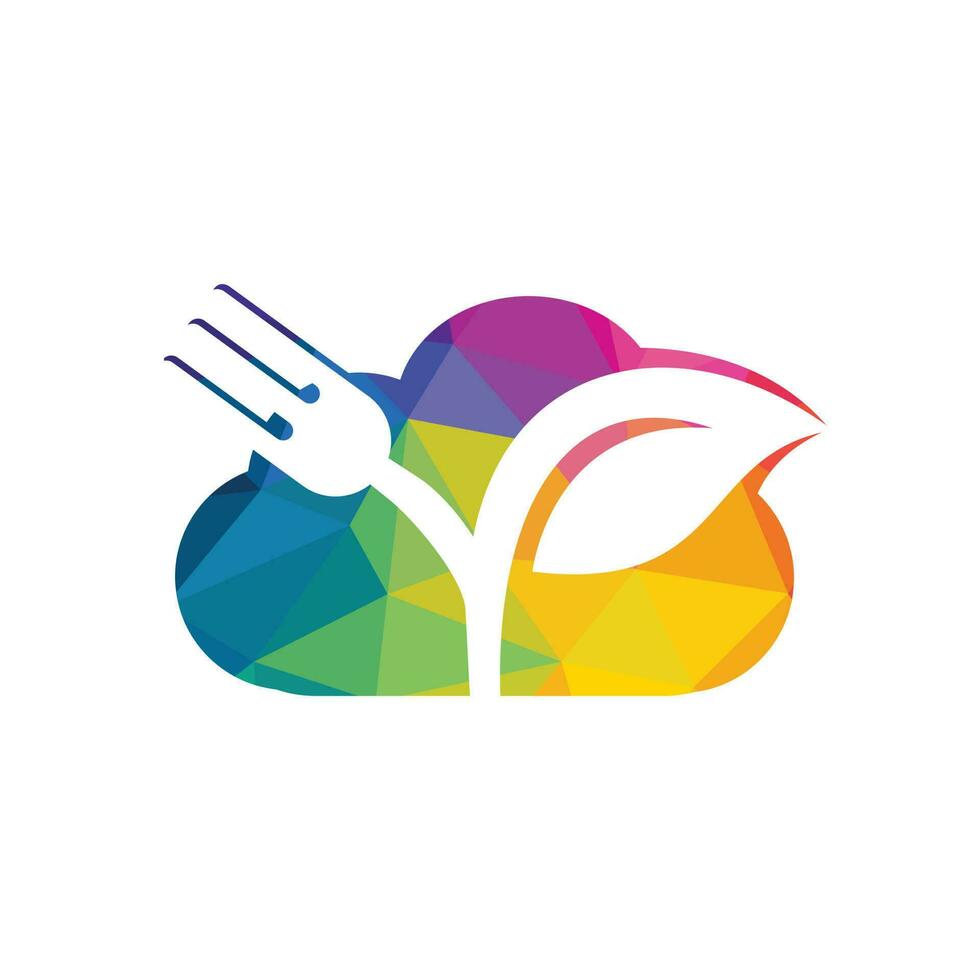 Fork leaf and cloud vector logo design. Organic food concept with Fork and leaf.