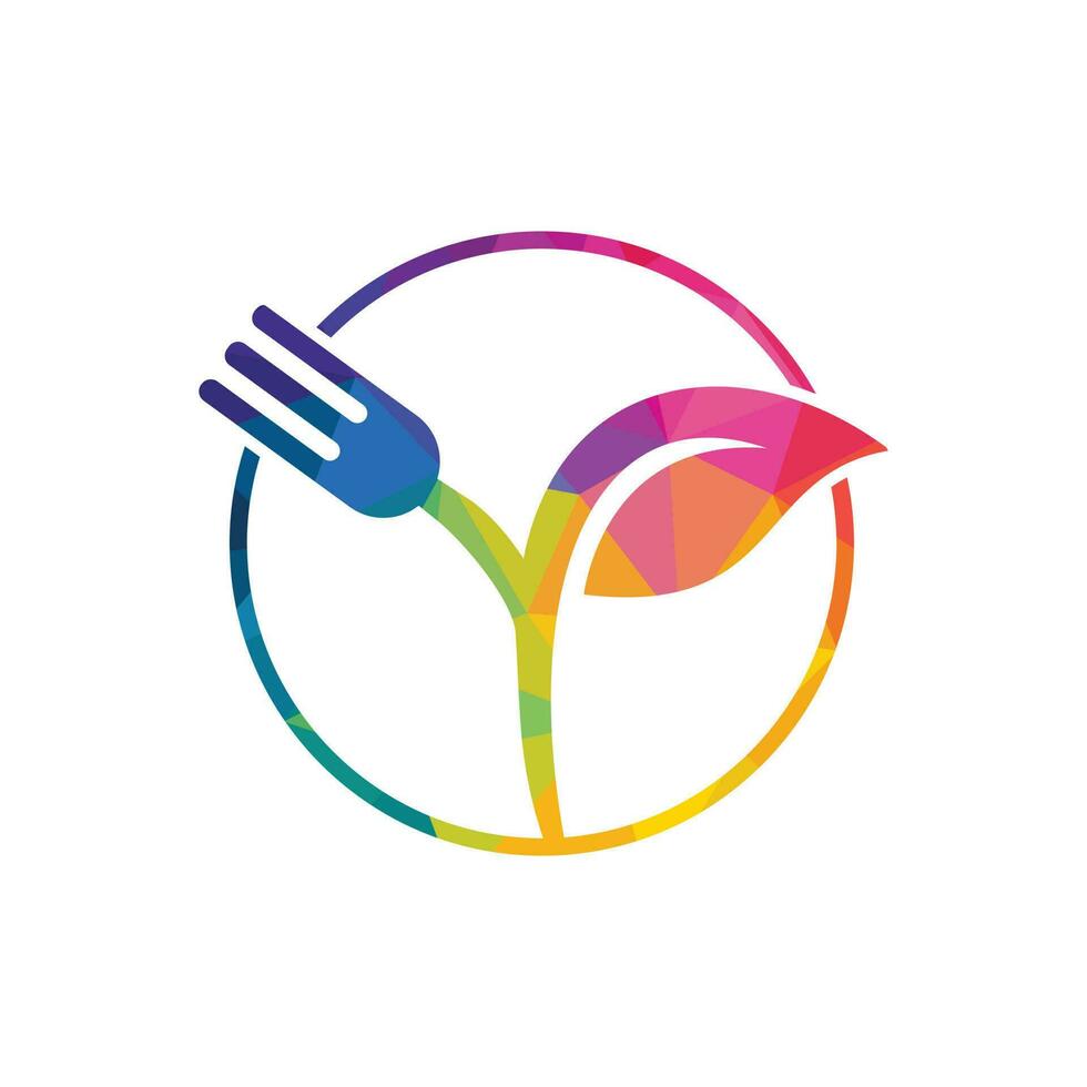 Fork and leaf vector logo design. Organic food concept with Fork and leaf with Fork and leaf.