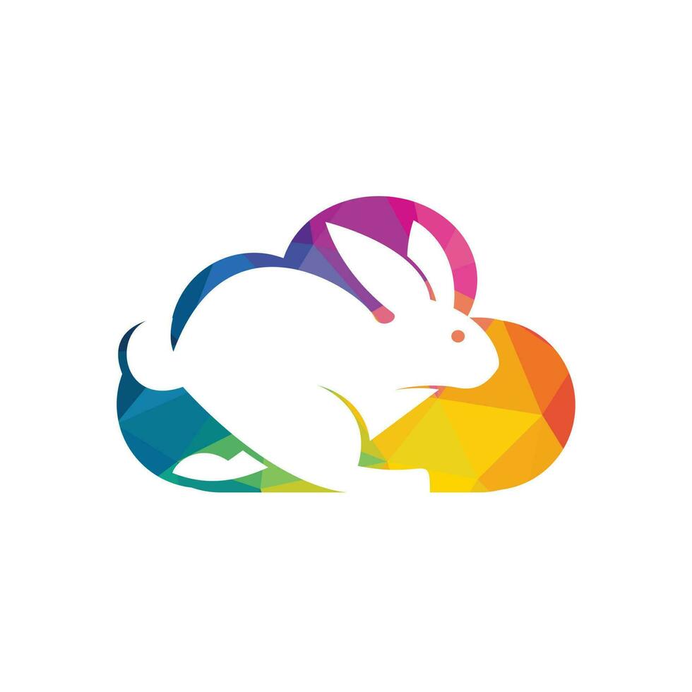 Cloud rabbit vector logo design. Creative running rabbit or bunny logo vector concept element