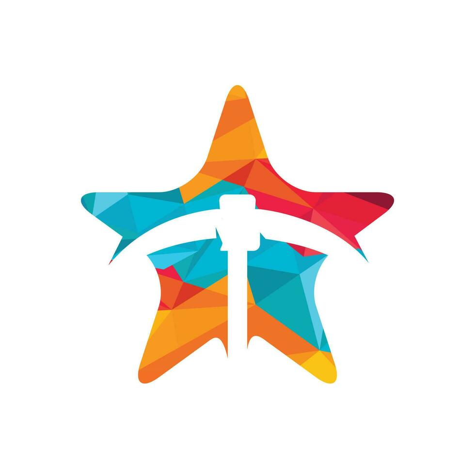 Pickaxe and star mining logo design. Mining industry logo design template. vector
