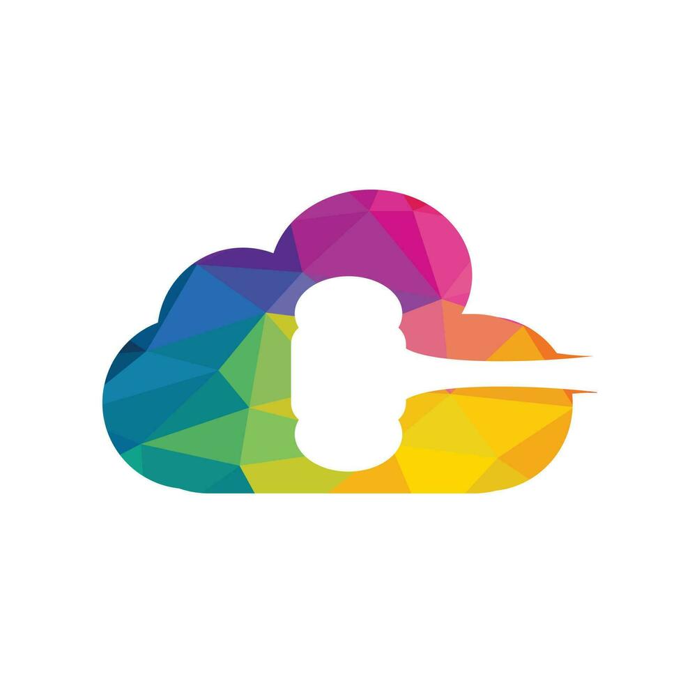 Gavel and cloud icon logo, Hammer judge icon vector illustration. Law firm logo design inspiration.