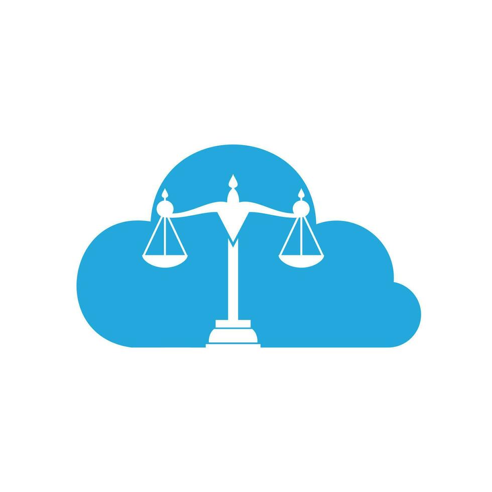 nube y diseño del logo de la escala de la justicia. bufete de abogados, abogado o símbolo de la oficina de abogados. vector