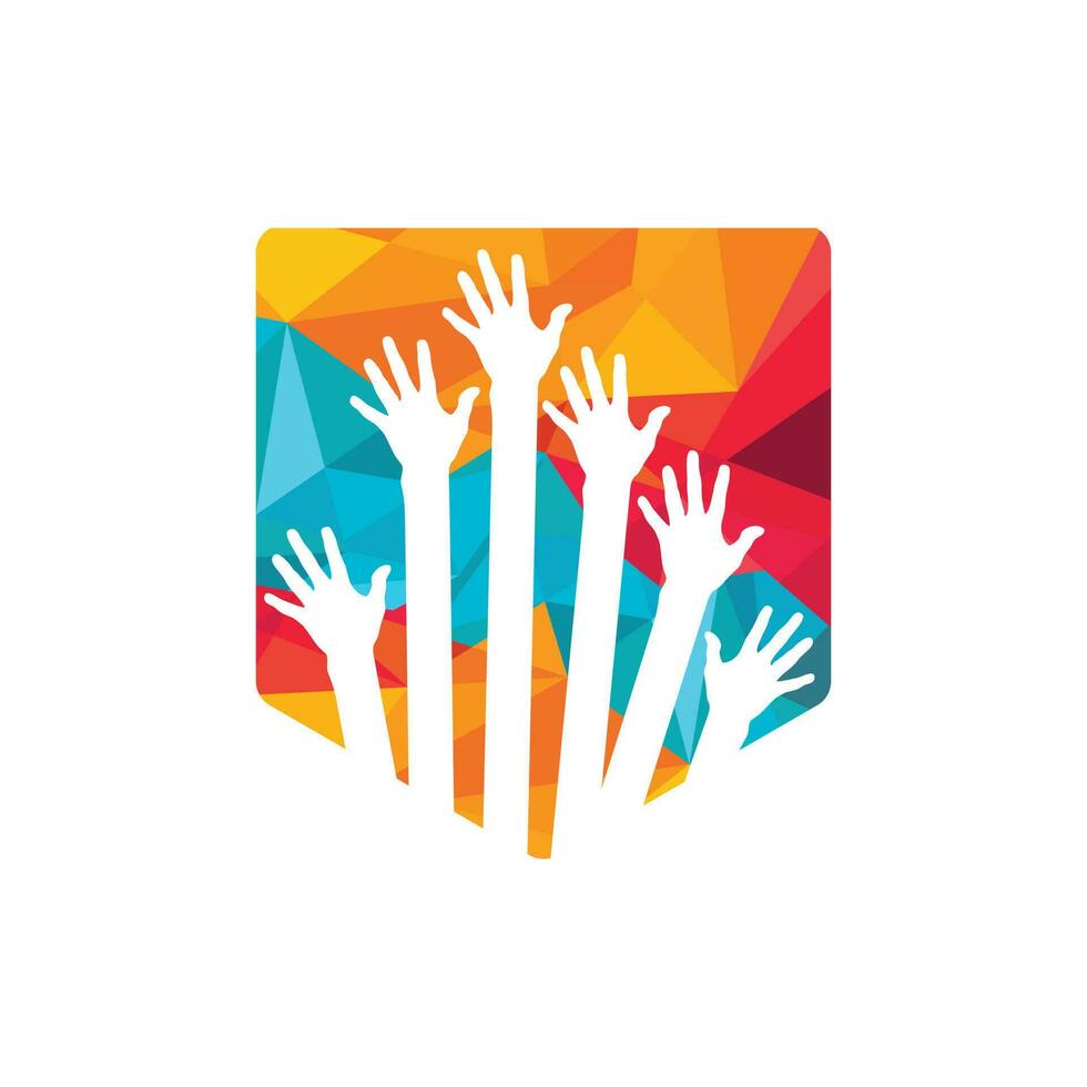 Hand help care logo and symbol vector. Diversity people group raising hands. Diverse teamwork collaboration concept. vector