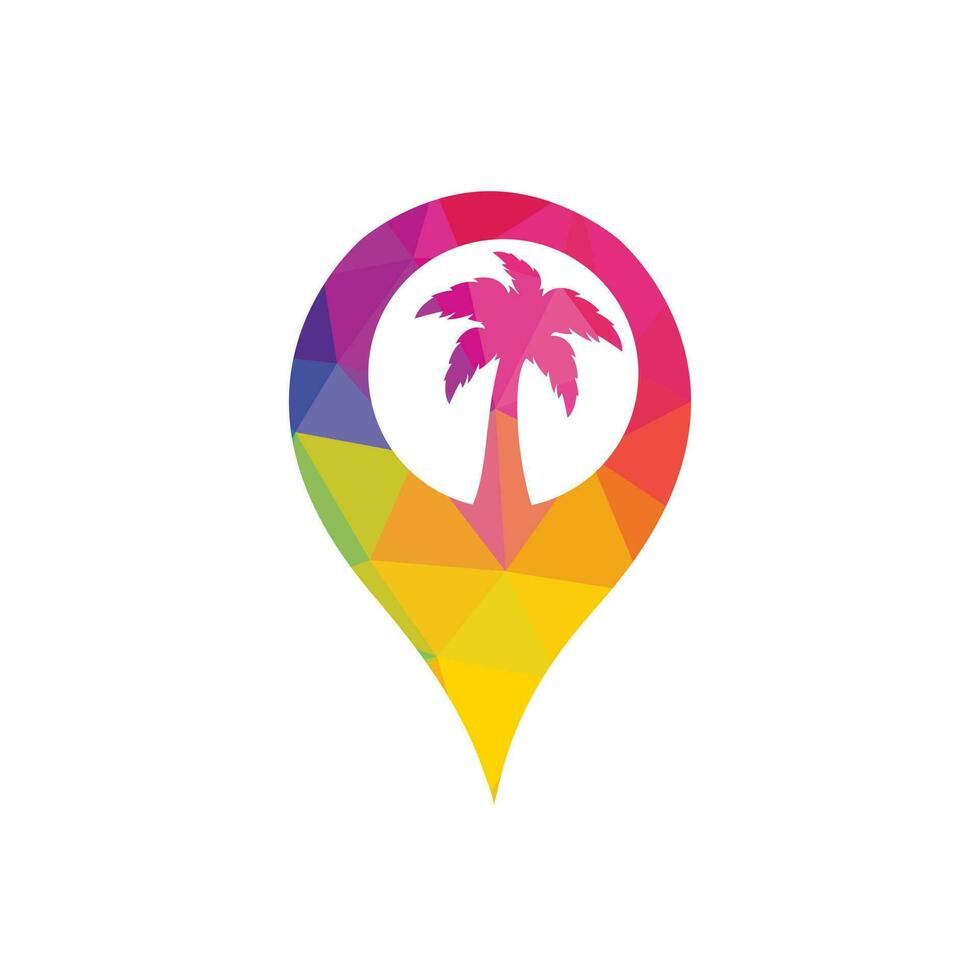 GPS beach sign vector logo design. GPS and palm tree icon. Navigation vector logo. Navigation vector icon.