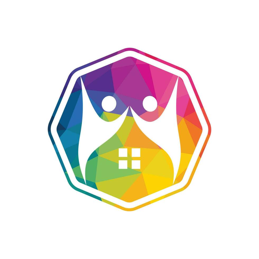 House and people logo design. House and joyful people vector logo template.