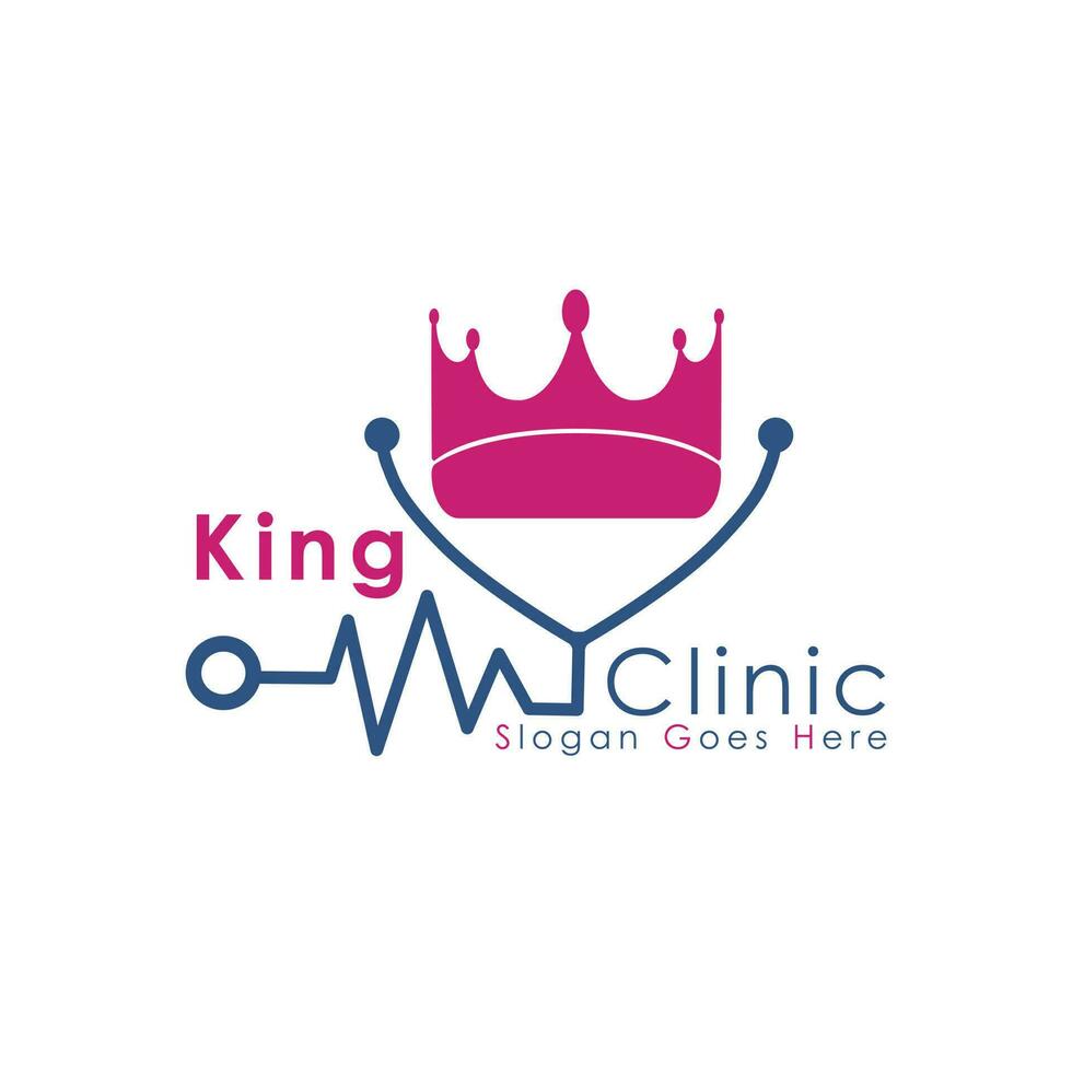 King medical logo design. Stethoscope and crown icon vector design.