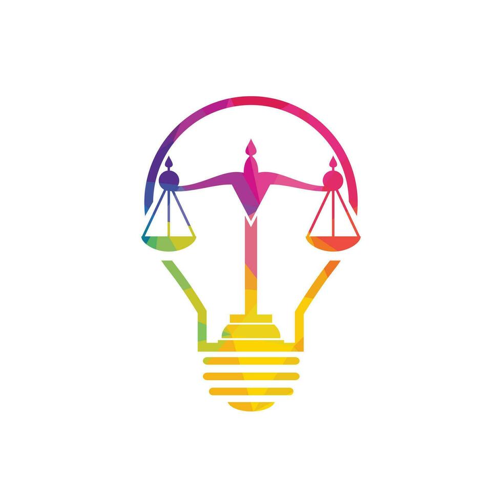 Light bulb and scale of Justice logo design. Education, legal services logo. Notary, justice, lawyer icon or symbol Vector. vector