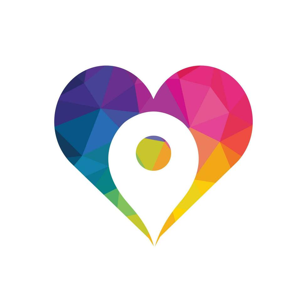 Love point location mark logo design. Travel logo with map pointer sign and heart. GPS location symbol. vector