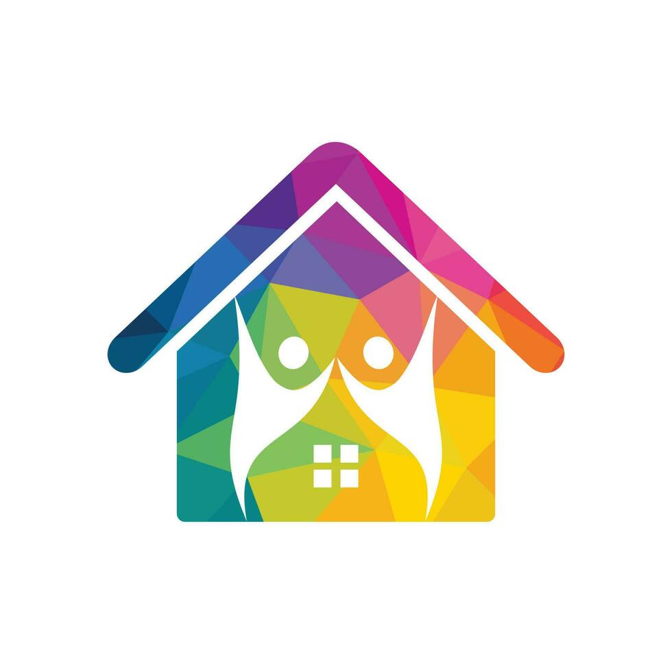 House and people logo design. House and joyful people vector logo template.