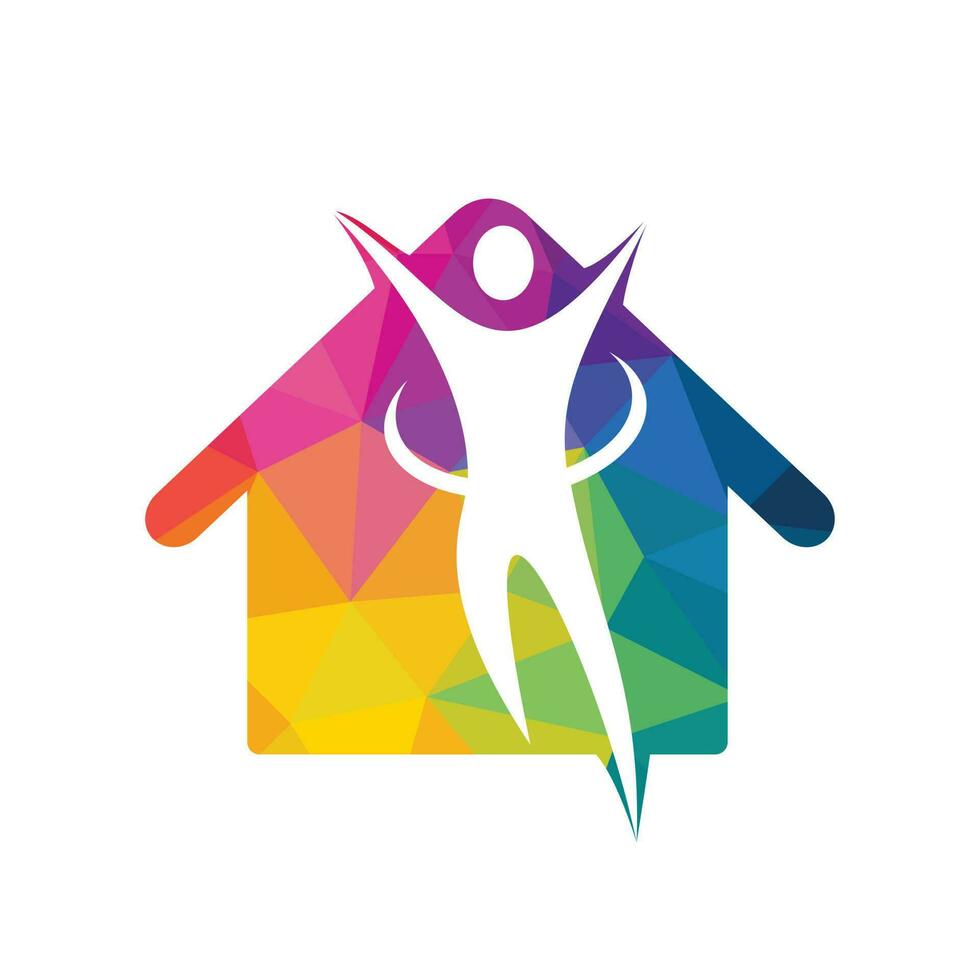 Home with happy human vector logo design.