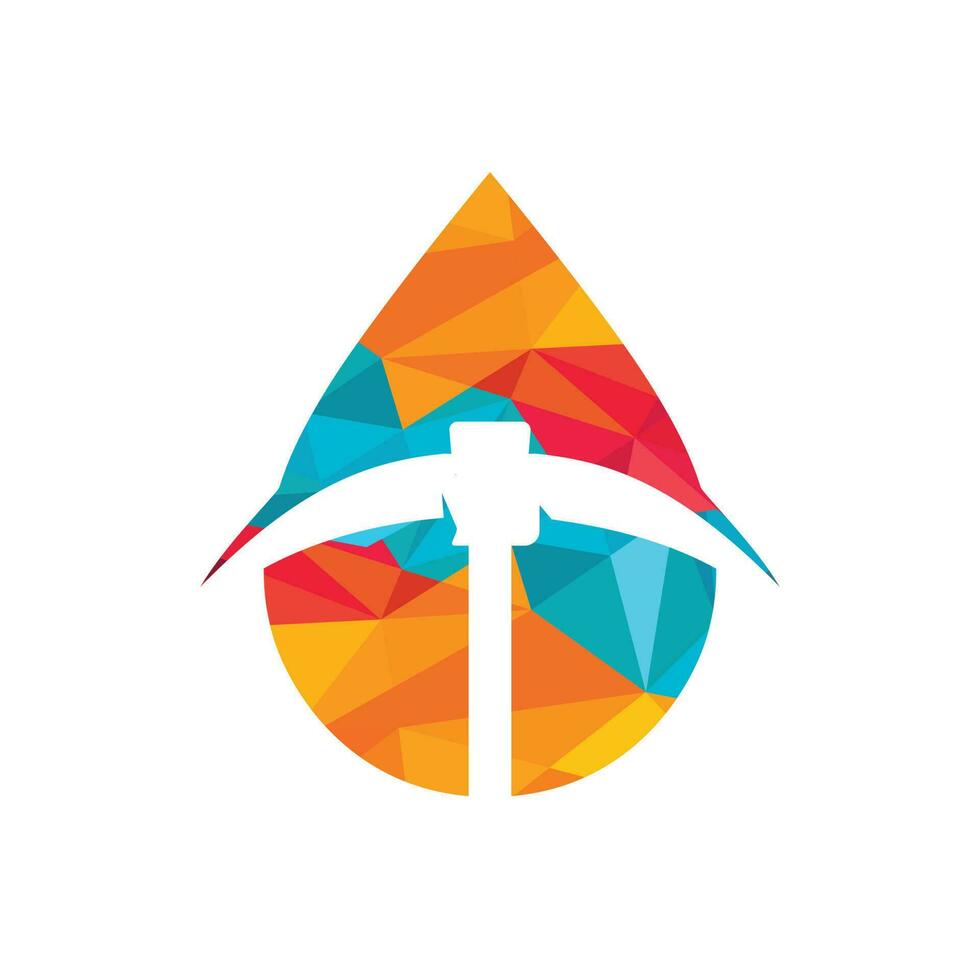 Mining Engineering Solution Logo Design. Oil drop, mine tool vector logo design.