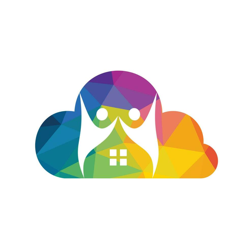 diseño del logotipo del hogar de la comunidad en la nube. icono de vector de casa y personas de nube.