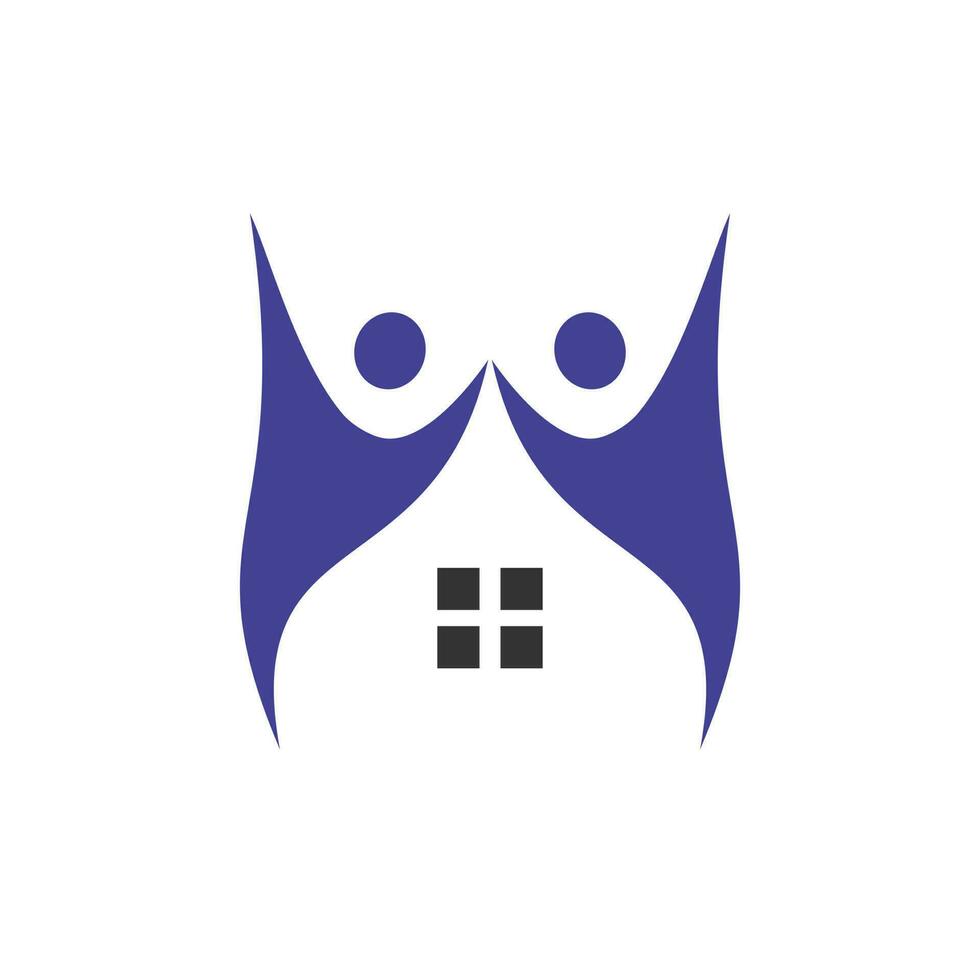 House and people logo design. House and joyful people vector logo template.