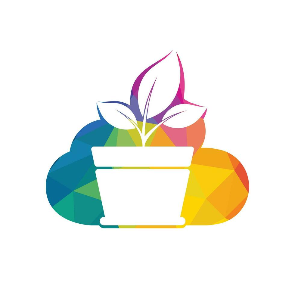 Cloud and Flower Pot Logo Design. Growth vector logo design template.