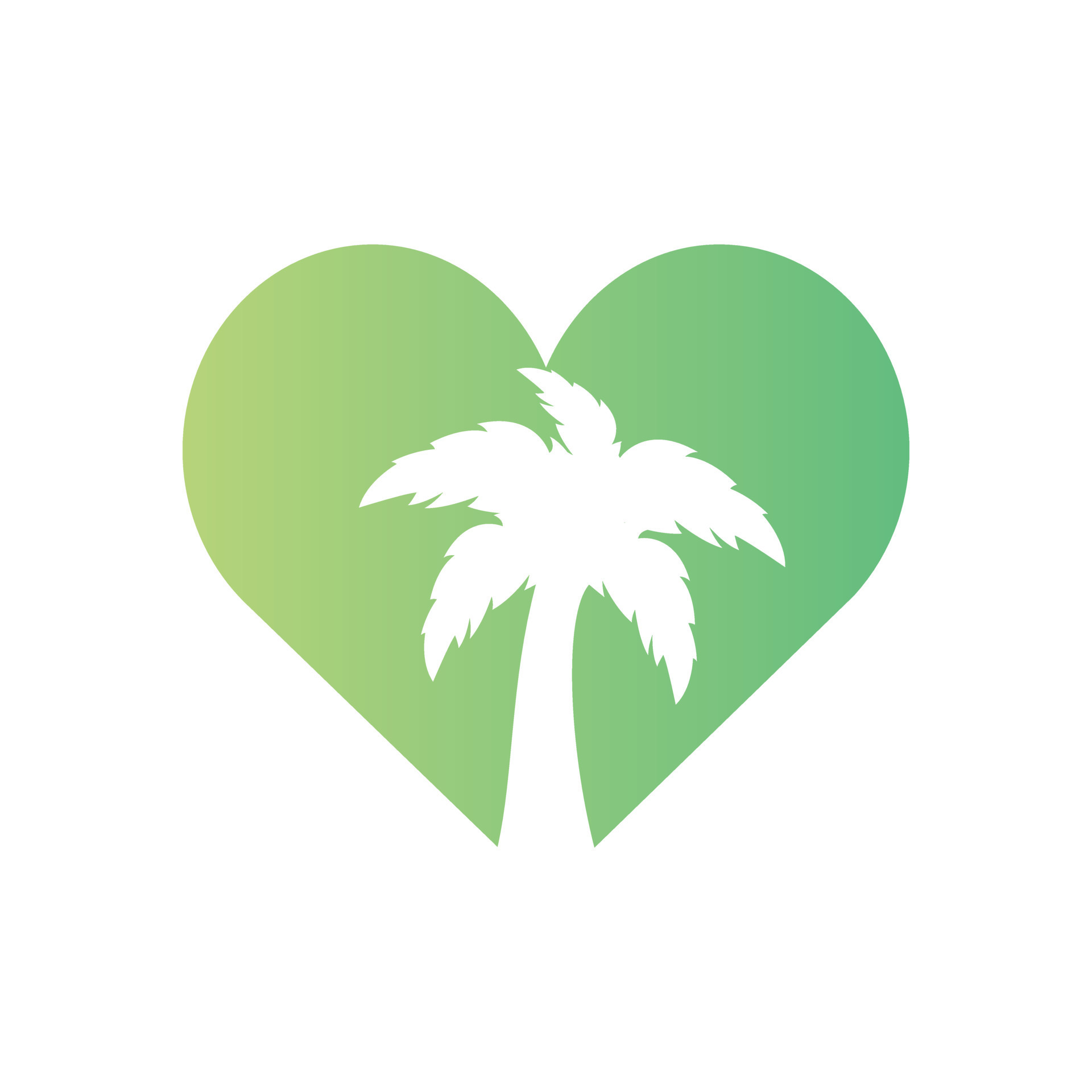 Heart shaped tropical beach and palm tree logo design. Creative simple