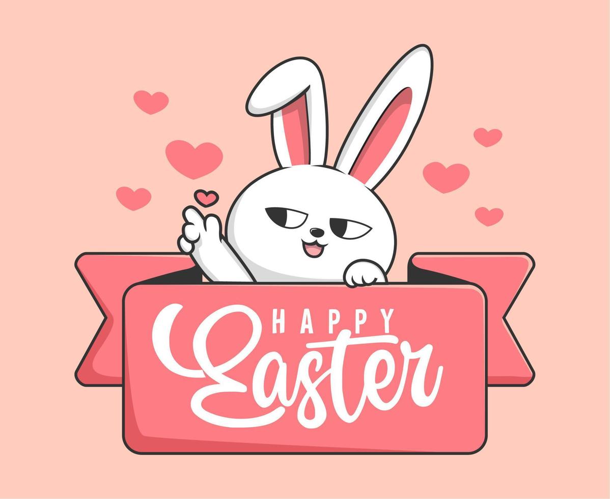 Rabbit Easter Happy Easter Day - Cute Bunny Easter Label with Love vector