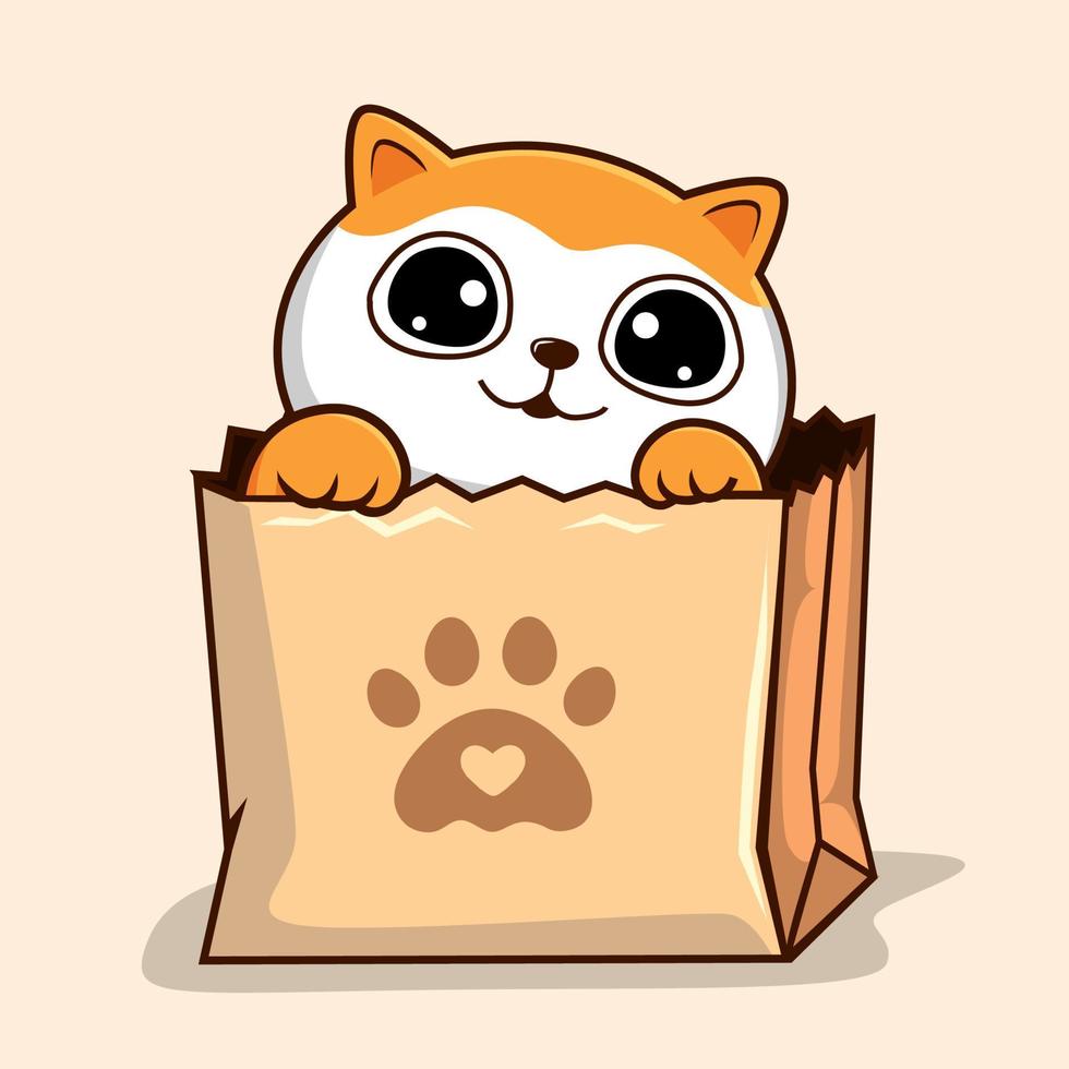 gato en papel bolso kawaii - naranja blanco coño gato jugando en compras bolso vector