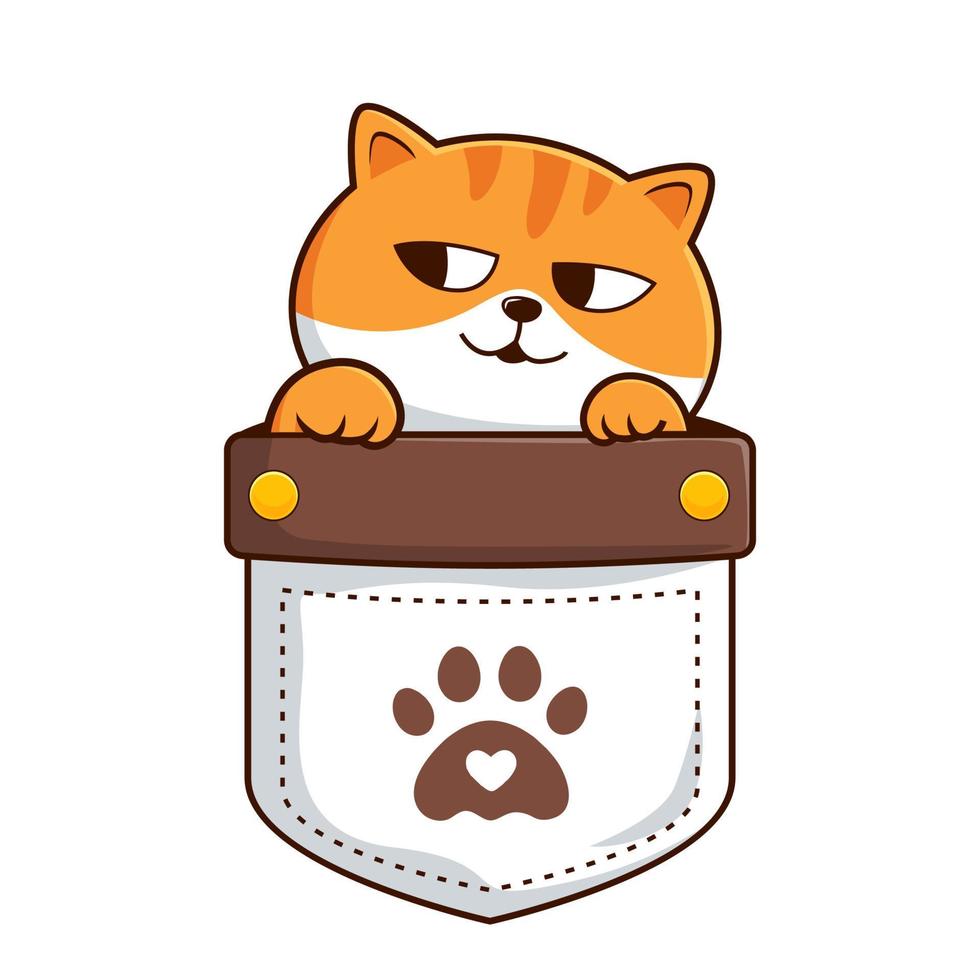 Cute Cat in Pocket - Tabby Orange White Pussy Cat Hiding in Pouch vector