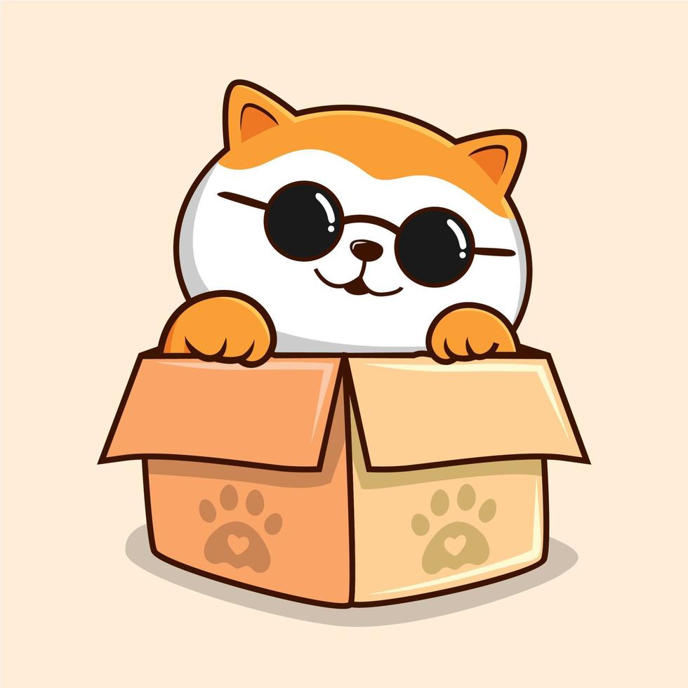 gato en el caja dibujos animados - linda blanco naranja coño gato frio con lentes vector