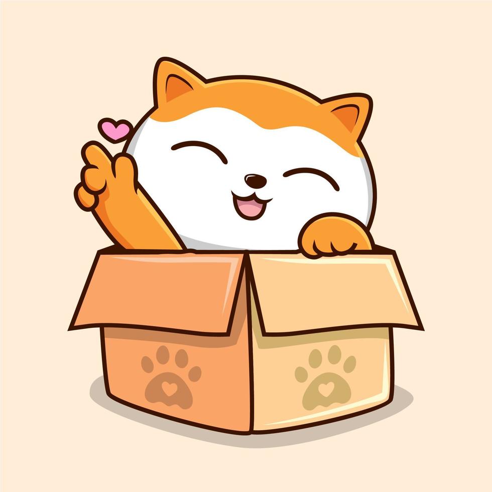 gato en el caja dibujos animados - linda blanco naranja coño gato con amor mano vector