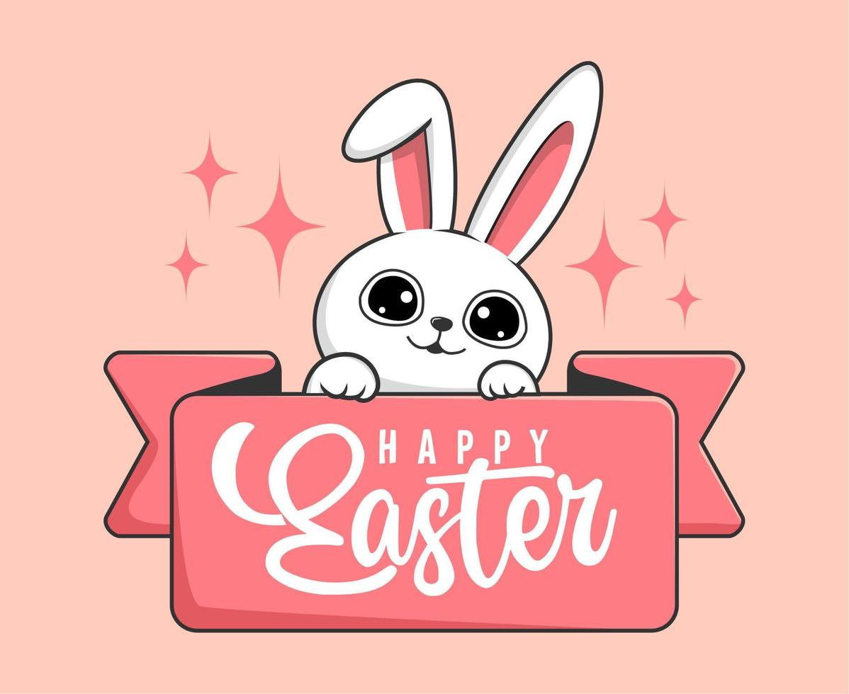 Rabbit Easter Happy Easter Day - Cute Bunny Easter Label Kawaii vector