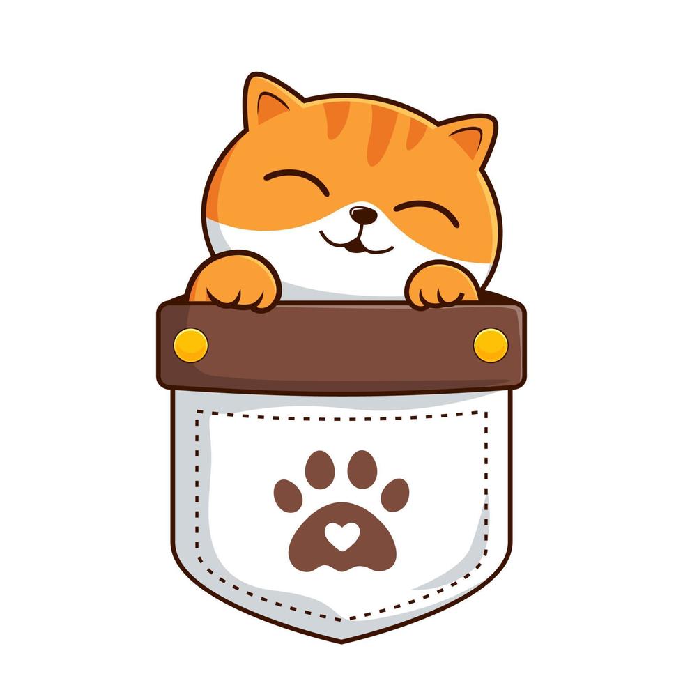 Cute Cat in Pocket - Tabby Orange White Pussy Cat Hide in Pouch vector