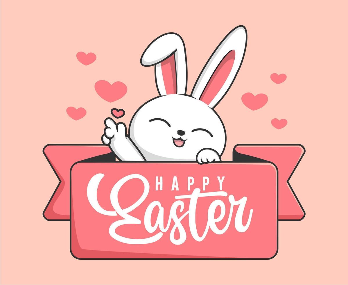 Rabbit Easter Happy Easter Day - Cute Bunny Easter Label with Love vector