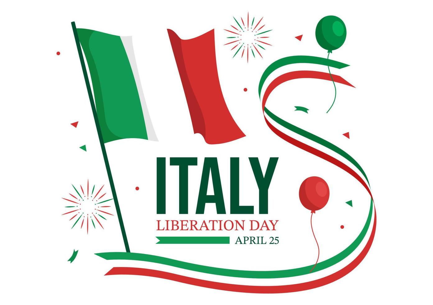 Italy Liberation Day Illustration with Holiday Celebrate on April 25 and Wave Flag Italian in Flat Cartoon Hand Drawn for Landing Page Templates vector