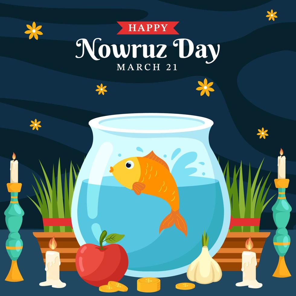 Happy Nowruz Day Social Media Background Illustration Flat Cartoon Hand Drawn Templates vector