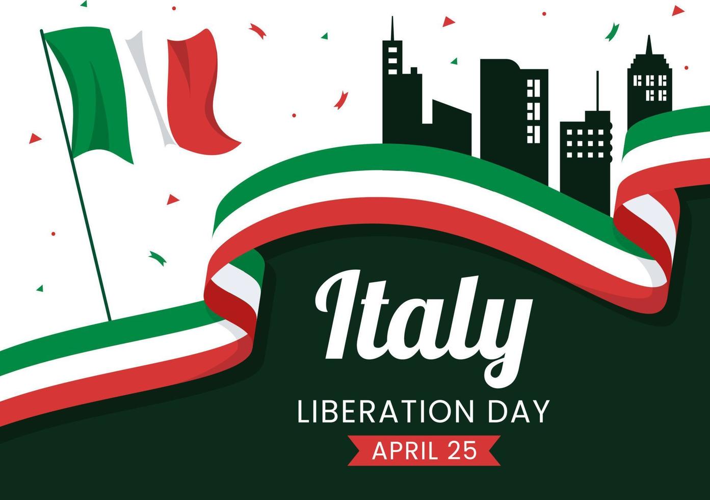 Italy Liberation Day Illustration with Holiday Celebrate on April 25 and Wave Flag Italian in Flat Cartoon Hand Drawn for Landing Page Templates vector