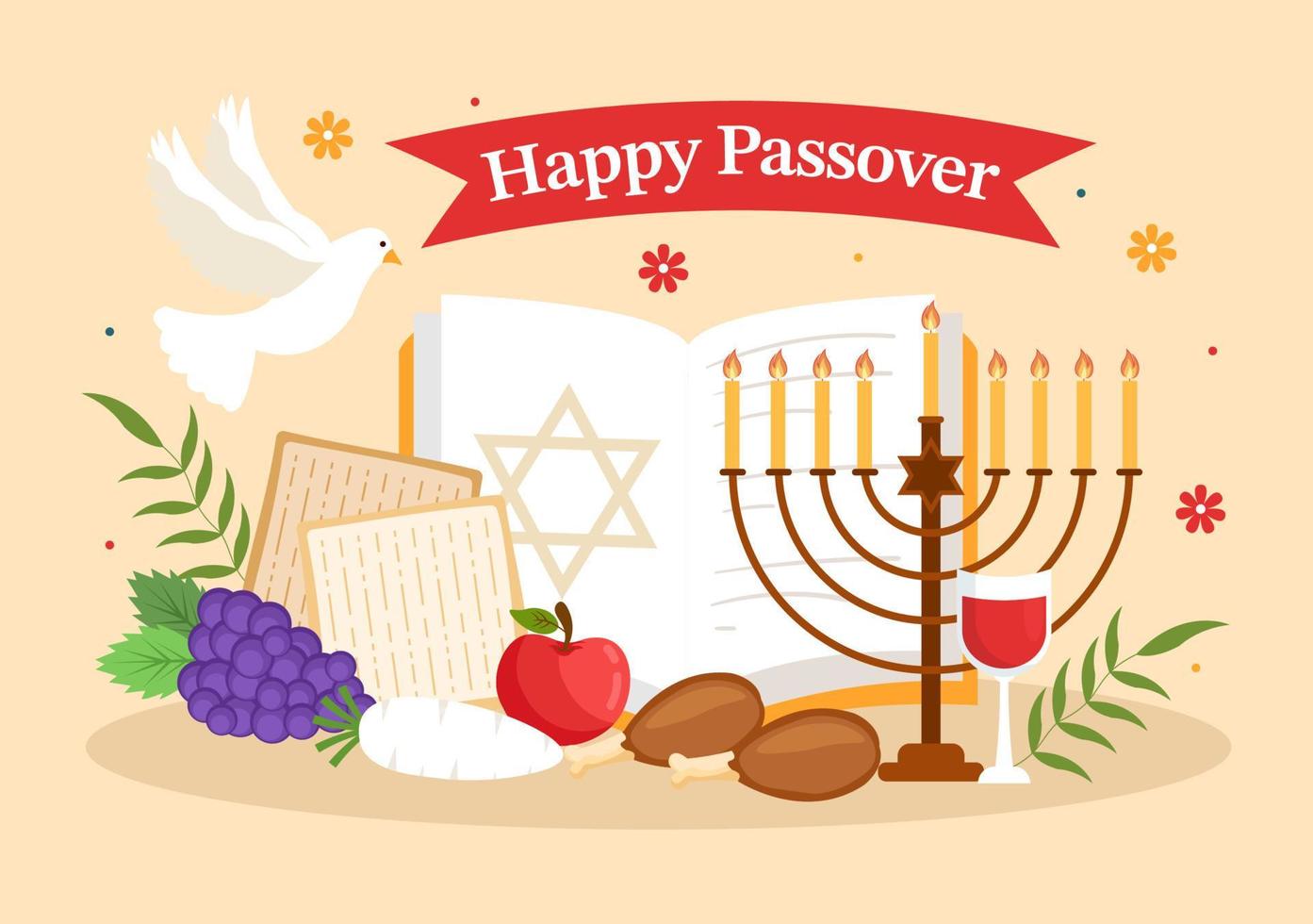 Happy Passover Illustration with Wine, Matzah and Pesach Jewish Holiday for Web Banner or Landing Page in Flat Cartoon Hand Drawn Templates vector