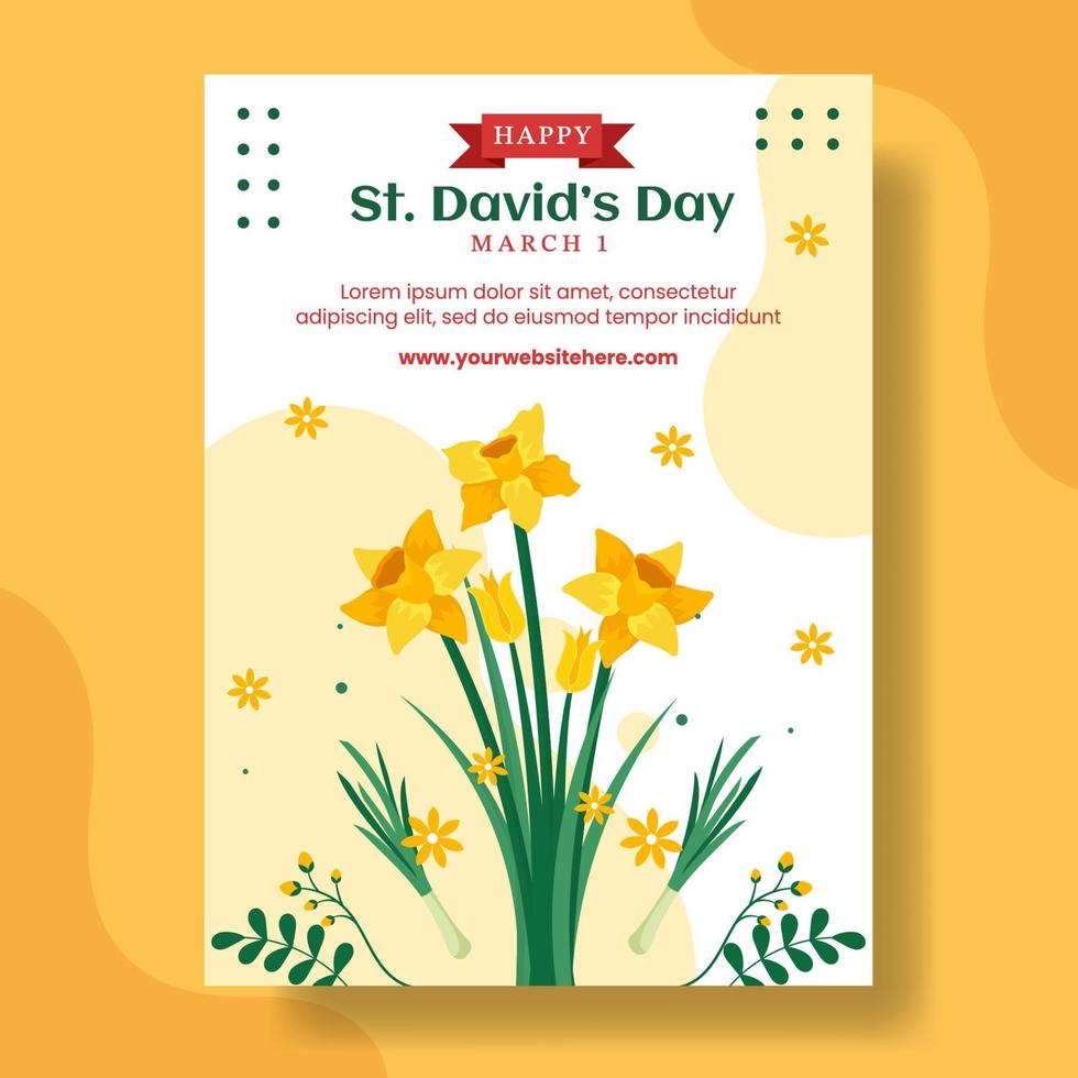 Happy St David's Day Vertical Poster Flat Cartoon Hand Drawn Templates Background Illustration vector