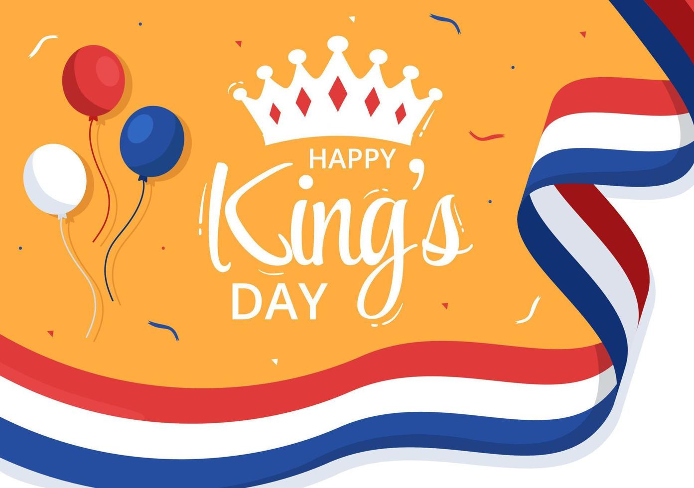 Happy Kings Netherlands Day Illustration with Waving Flags and King Celebration for Web Banner or Landing Page in Flat Cartoon Hand Drawn Templates vector