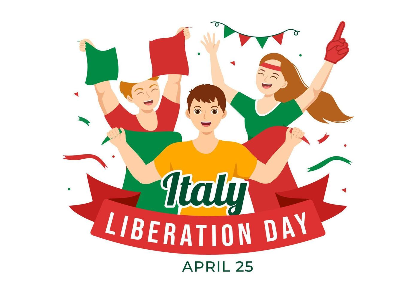 Italy Liberation Day Illustration with Holiday Celebrate on April 25 and Wave Flag Italian in Flat Cartoon Hand Drawn for Landing Page Templates vector
