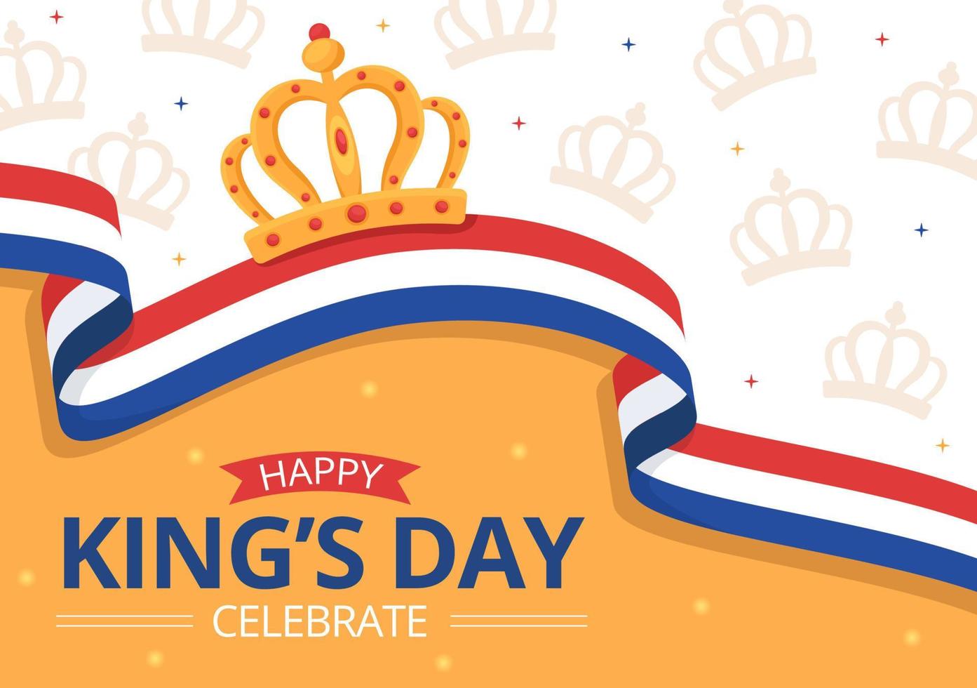 Happy Kings Netherlands Day Illustration with Waving Flags and King Celebration for Web Banner or Landing Page in Flat Cartoon Hand Drawn Templates vector
