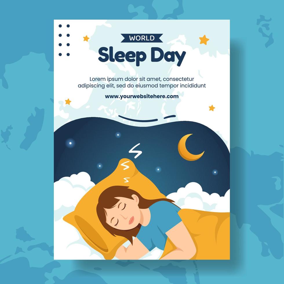 Happy Sleep Day Vertical Poster Flat Cartoon Hand Drawn Templates Background Illustration vector